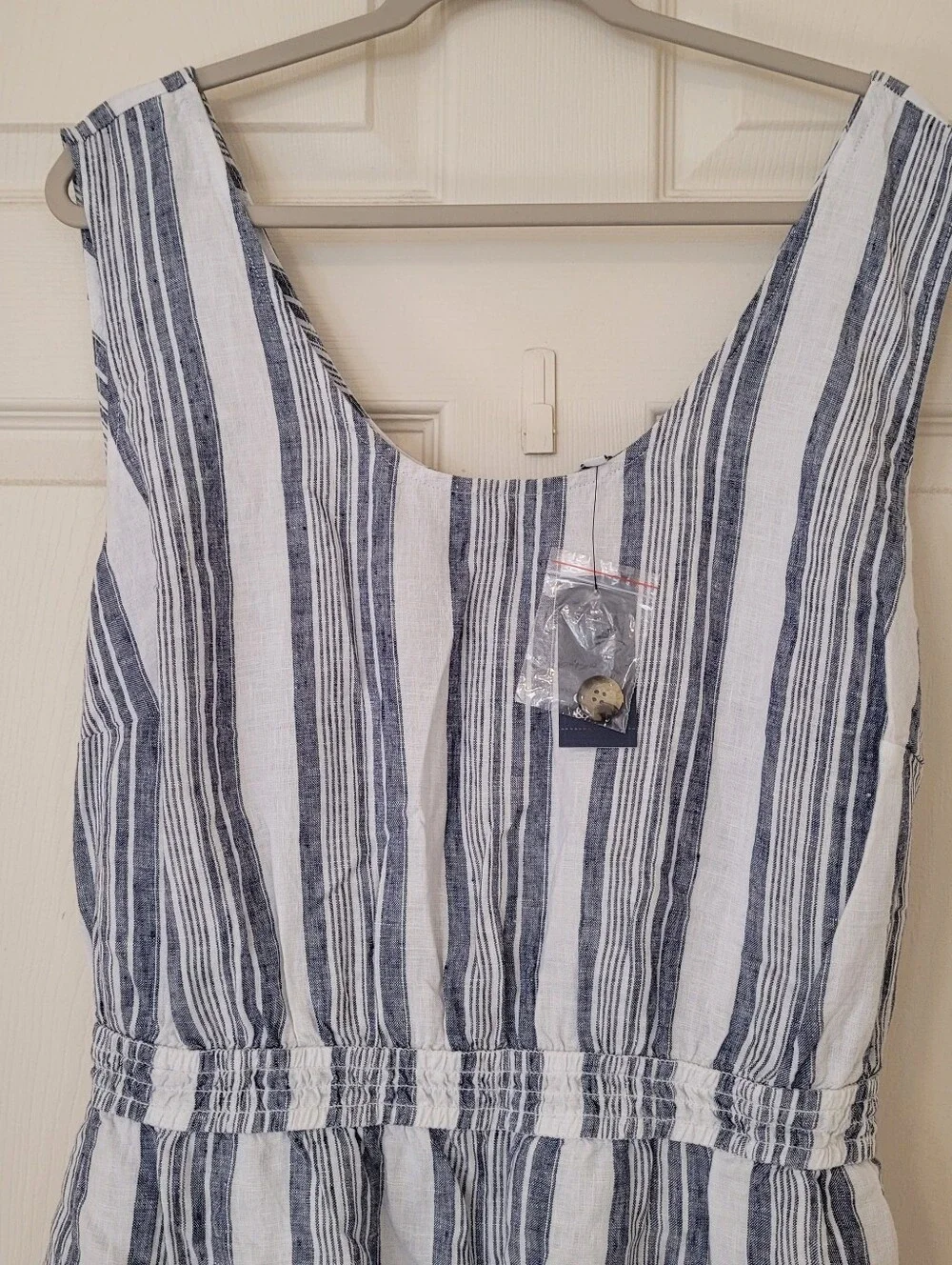 Crown&Ivy Women Wide Leg Sleeveless Linen Jumpsuit Size 20W Coastal Sailor Smock